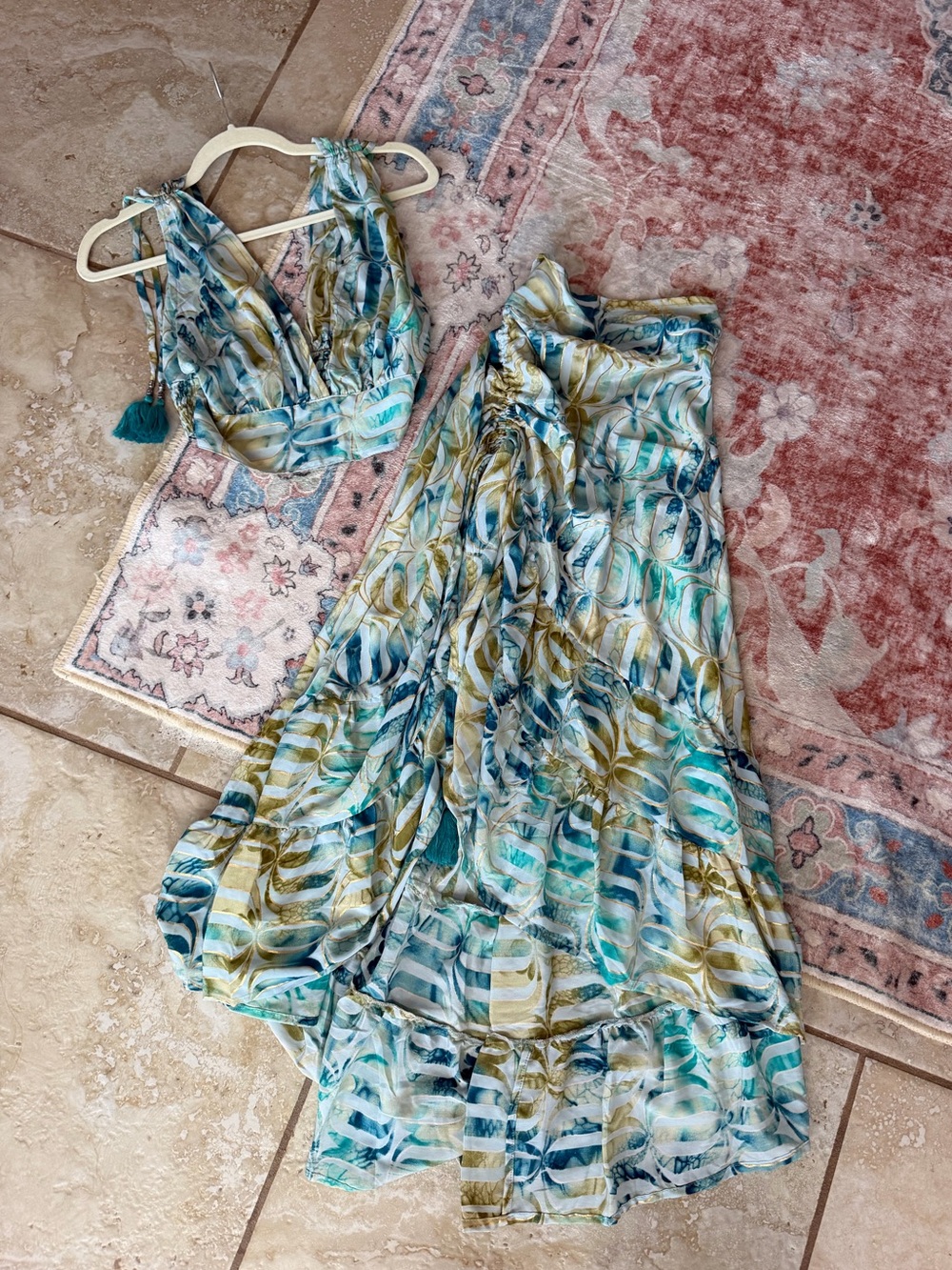 Women's Teal & Blue Printed Two-Piece Maxi Dress